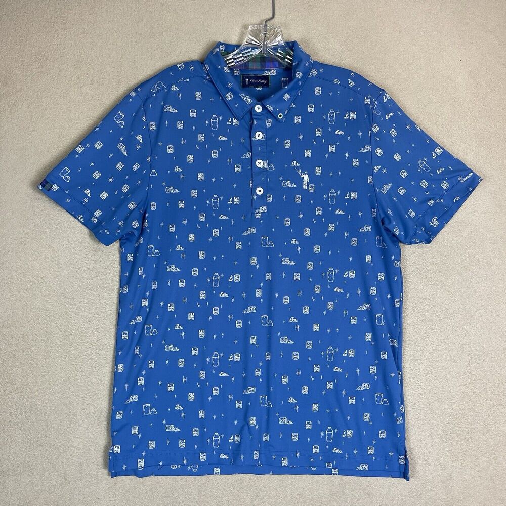 William Murray Polo Shirt Mens Medium Blue Whiskey‎ Golf Performance Party Adult